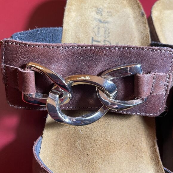 Naot Leather Slide Sandals Womens EU 36 US 5.5 Brown Chain Israel Comfort - Picture 8 of 13